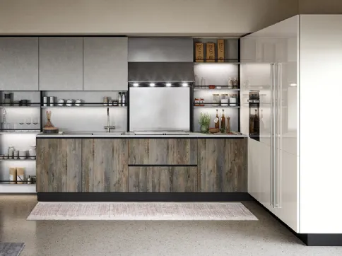 Cucina Moderna lineare Trend Linea in finitura abete antico e pietra piave di Forma la cucina
