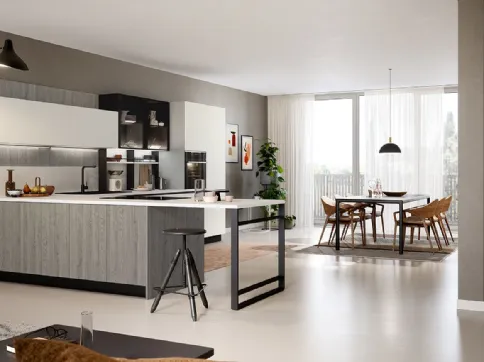 Cucina Moderna angolare Trend Linea in finitura rovere grey e fenix bianco kos di Forma la cucina