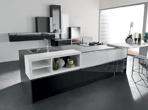 Cucina Moderna lineare in vetro organico laccato Bianco e Nero Vitrum org 01 di Astra