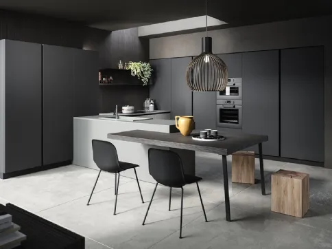 Cucina su misura con penisola Zen 03 in laminato finitura Canapa e Antracite di Astra