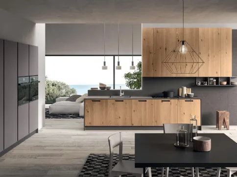 Cucina su misura lineare Brio 01 in Rovere Nodato Naturale di Astra