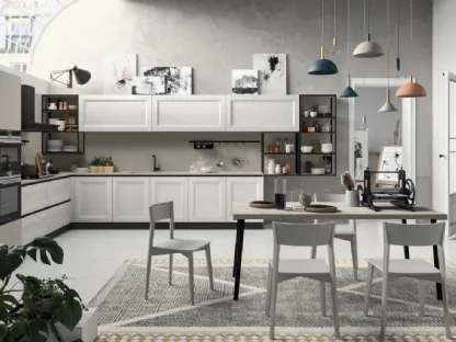 Cucina su misura angolare Ego 03 in laminato finitura Frassino Bianco e Resina Sabbia di Astra