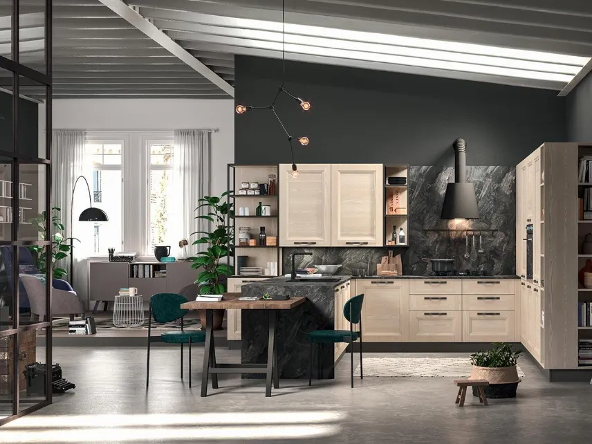 Cucina su misura con penisola Ego 04 in laminato effetto legno di Astra