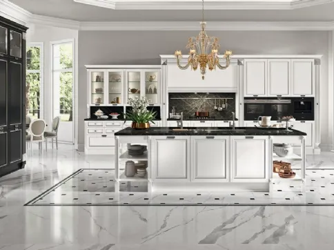 Cucina elegante in legno chiaro e scuro con isola e top in granito Elite di Astra