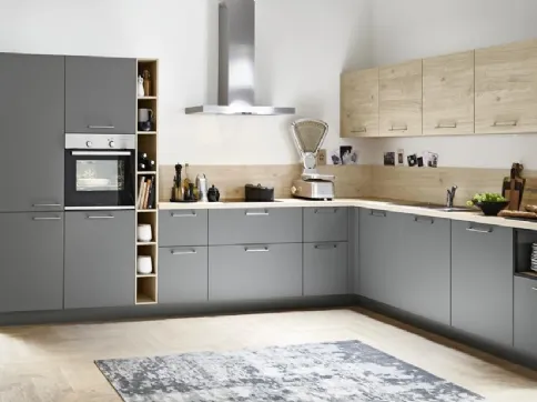 Cucina su misura angolare Feel Artwood Grigio Quarzo e Rovere Nodato di Nolte