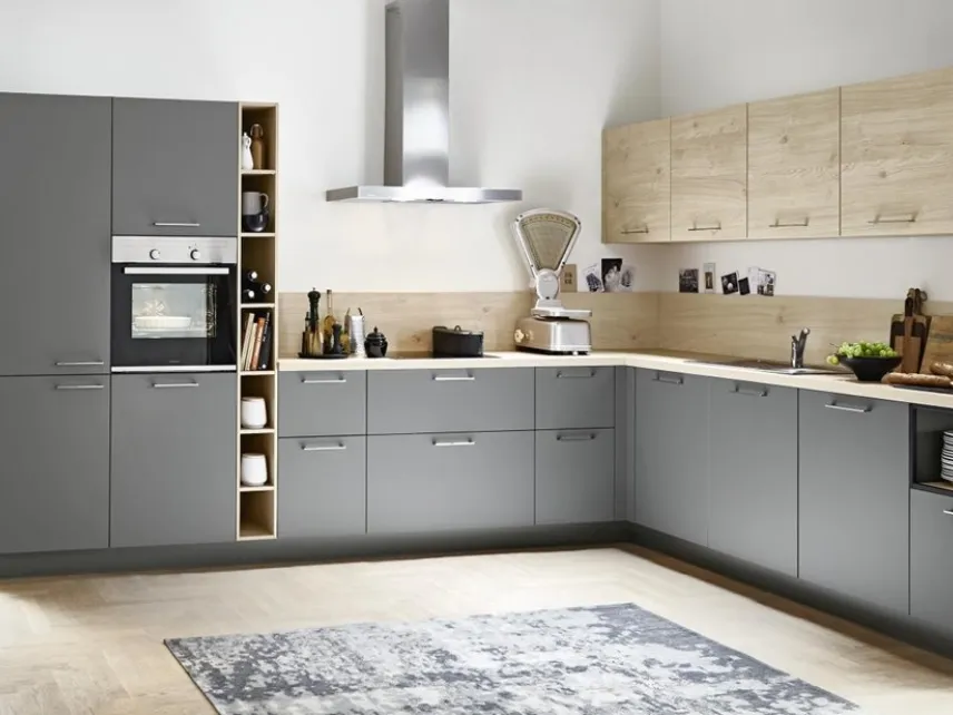 Cucina su misura angolare Feel Artwood Grigio Quarzo e Rovere Nodato di Nolte