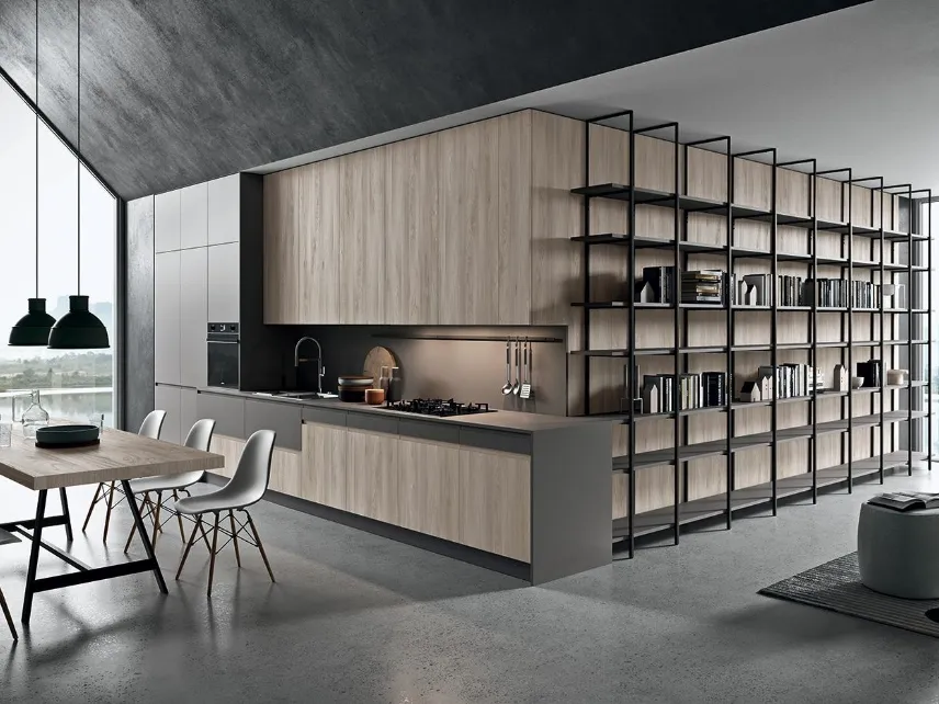 Cucina su misura lineare Line 02 in laminato termostrutturato Nordic e laccato opaco Londra di Astra