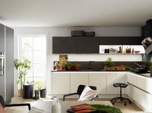 Cucina su misura angolare Plus Portland Cemento e Bianco di Nolte