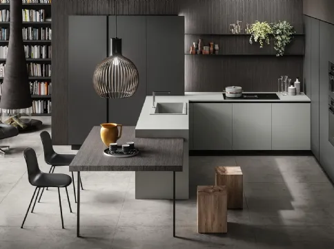 Cucina su misura angolare con penisola Zen 03 in laminato finitura Canapa e Antracite di Astra