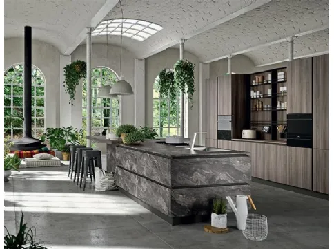 Cucina in legno di eucalipto scuro Industrial Kitchen di Astra
