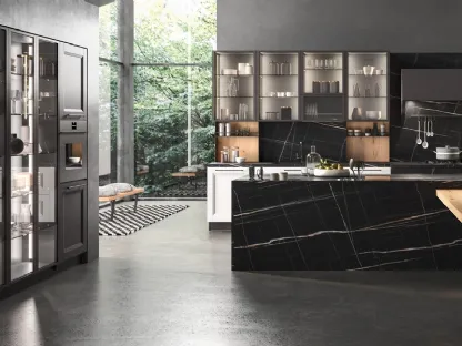 Cucina in laminato, laccato e rovere nodato con isola centrale Ego di Astra