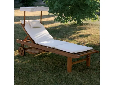 Sdraio Real Bed  in legno massello di teak indonesiano con finitura olio naturale con cuscino in tessuto imbottito e parasole di La Seggiola