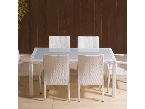 Tavolo Wicker Table in vetro bianco con struttura in alluminio rivestita in fibra di polipropilene intrecciata a mano di La Seggiola