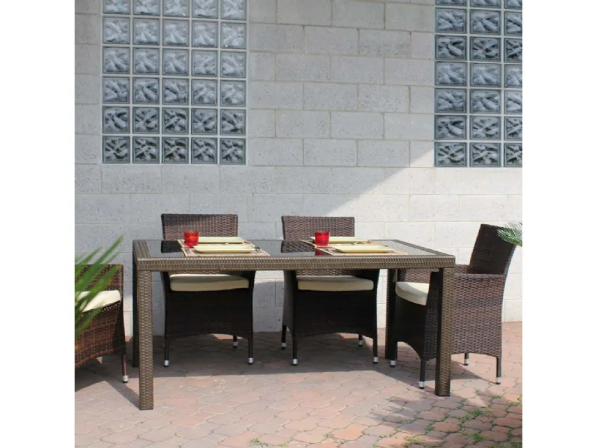 Tavolo Wicker Table in vetro con struttura in alluminio rivestita in fibra di polipropilene intrecciata a mano di La Seggiola